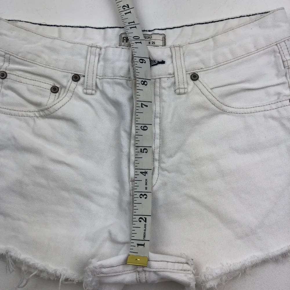 Free People White Denim Button Fly Cut Off Shorts - Picture 4 of 8